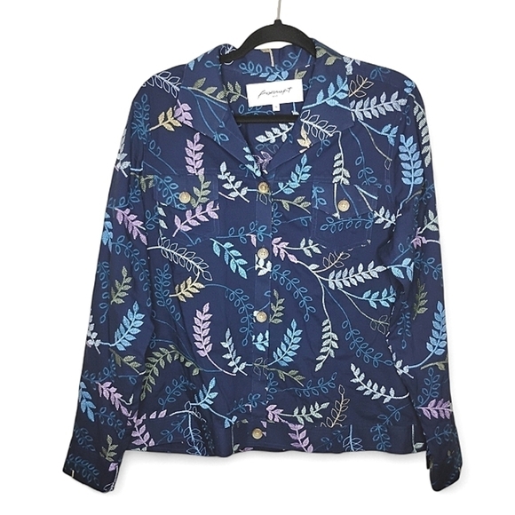 Foxcroft Women's Jacket Size 16 Floral Embroidered Button Front Lightweight - Picture 1 of 9